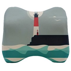 Lighthouse Ocean Nautical Sea Minimal Minimalist Velour Head Support Cushion by Pakemis