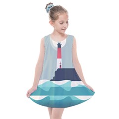 Lighthouse Ocean Nautical Sea Minimal Minimalist Kids  Summer Dress by Pakemis