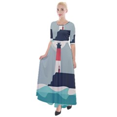 Lighthouse Ocean Nautical Sea Minimal Minimalist Half Sleeves Maxi Dress by Pakemis