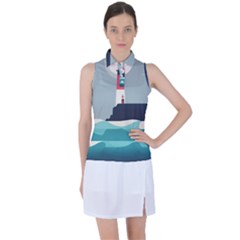 Lighthouse Ocean Nautical Sea Minimal Minimalist Women s Sleeveless Polo Tee by Pakemis