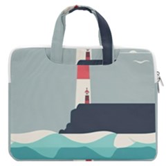 Lighthouse Ocean Nautical Sea Minimal Minimalist Macbook Pro 13  Double Pocket Laptop Bag by Pakemis