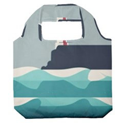 Lighthouse Ocean Nautical Sea Minimal Minimalist Premium Foldable Grocery Recycle Bag by Pakemis