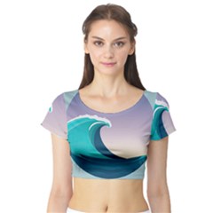 Tsunami Tidal Wave Wave Minimalist Ocean Sea 4 Short Sleeve Crop Top by Pakemis