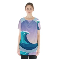 Tsunami Tidal Wave Wave Minimalist Ocean Sea 4 Skirt Hem Sports Top by Pakemis