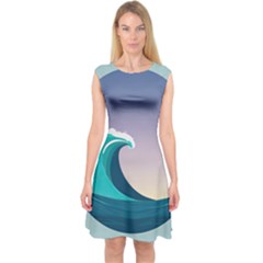 Tsunami Tidal Wave Wave Minimalist Ocean Sea 4 Capsleeve Midi Dress by Pakemis