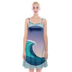 Tsunami Tidal Wave Wave Minimalist Ocean Sea 4 Spaghetti Strap Velvet Dress by Pakemis