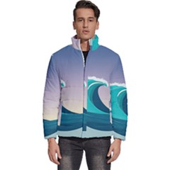 Tsunami Tidal Wave Wave Minimalist Ocean Sea 4 Men s Puffer Bubble Jacket Coat by Pakemis