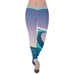 Tsunami Tidal Wave Wave Minimalist Ocean Sea 4 Velvet Leggings by Pakemis