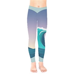 Tsunami Tidal Wave Wave Minimalist Ocean Sea 4 Kids  Leggings by Pakemis