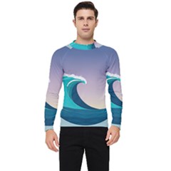 Tsunami Tidal Wave Wave Minimalist Ocean Sea 4 Men s Long Sleeve Rash Guard by Pakemis