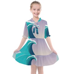 Tsunami Tidal Wave Wave Minimalist Ocean Sea 4 Kids  All Frills Chiffon Dress by Pakemis