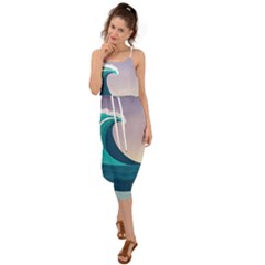 Tsunami Tidal Wave Wave Minimalist Ocean Sea 4 Waist Tie Cover Up Chiffon Dress by Pakemis