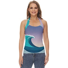 Tsunami Tidal Wave Wave Minimalist Ocean Sea 4 Basic Halter Top by Pakemis