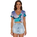 Tsunami Tidal Wave Wave Minimalist Ocean Sea 4 V-Neck Crop Top View1