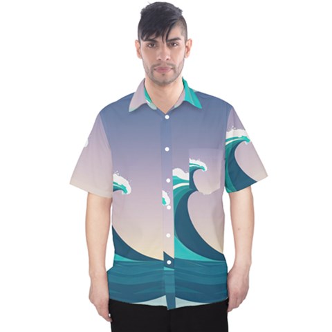 Tsunami Tidal Wave Wave Minimalist Ocean Sea 4 Men s Hawaii Shirt by Pakemis