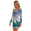 Tsunami Tidal Wave Wave Minimalist Ocean Sea 4 Long Sleeve Square Neck Bodycon Velvet Dress View2