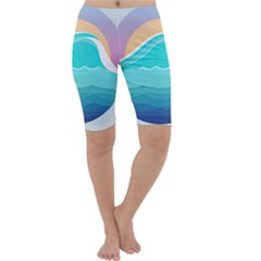 Tsunami Tidal Wave Wave Minimalist Ocean Sea Cropped Leggings  by Pakemis