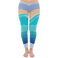 Tsunami Tidal Wave Wave Minimalist Ocean Sea Classic Winter Leggings by Pakemis