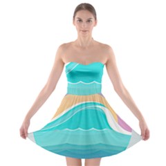 Tsunami Tidal Wave Wave Minimalist Ocean Sea Strapless Bra Top Dress by Pakemis