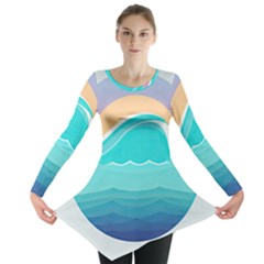 Tsunami Tidal Wave Wave Minimalist Ocean Sea Long Sleeve Tunic  by Pakemis