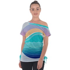 Tsunami Tidal Wave Wave Minimalist Ocean Sea Off Shoulder Tie-up Tee