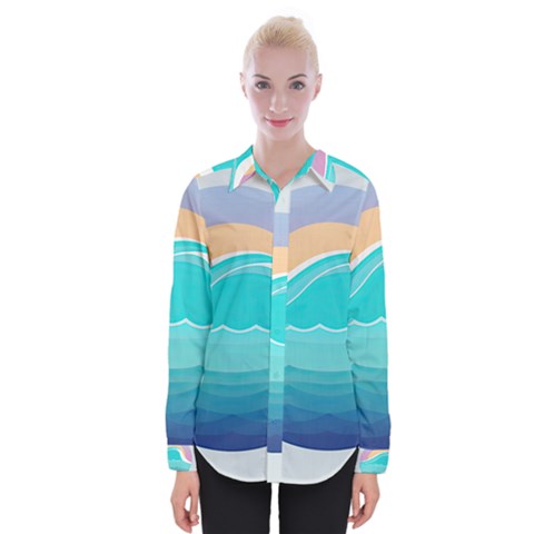 Tsunami Tidal Wave Wave Minimalist Ocean Sea Womens Long Sleeve Shirt by Pakemis