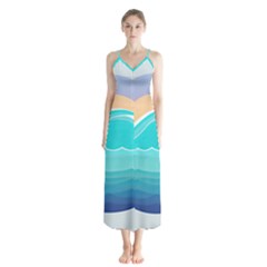 Tsunami Tidal Wave Wave Minimalist Ocean Sea Button Up Chiffon Maxi Dress by Pakemis