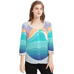 Tsunami Tidal Wave Wave Minimalist Ocean Sea Chiffon Quarter Sleeve Blouse by Pakemis