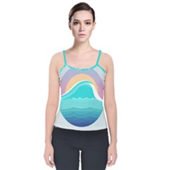 Tsunami Tidal Wave Wave Minimalist Ocean Sea Velvet Spaghetti Strap Top by Pakemis