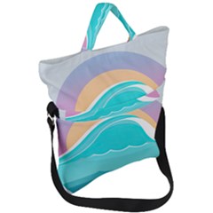 Tsunami Tidal Wave Wave Minimalist Ocean Sea Fold Over Handle Tote Bag by Pakemis