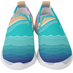 Tsunami Tidal Wave Wave Minimalist Ocean Sea Kids  Slip On Sneakers by Pakemis