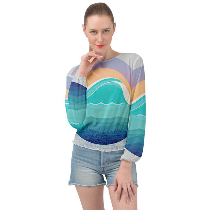 Tsunami Tidal Wave Wave Minimalist Ocean Sea Banded Bottom Chiffon Top