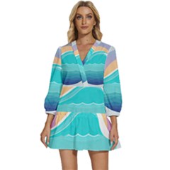 Tsunami Tidal Wave Wave Minimalist Ocean Sea V-neck Placket Mini Dress