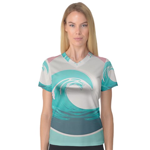 Tidal Wave Ocean Sea Tsunami Wave Minimalist V-neck Sport Mesh Tee by Pakemis