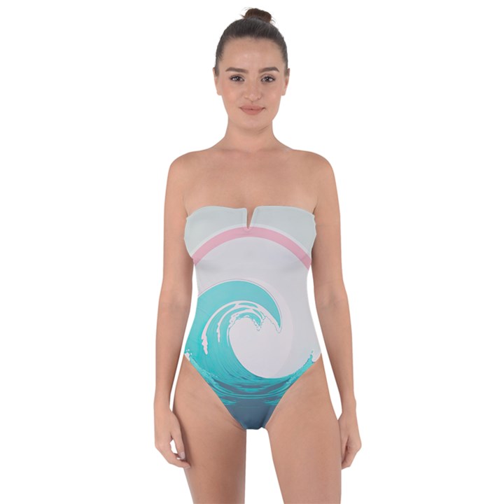 Tidal Wave Ocean Sea Tsunami Wave Minimalist Tie Back One Piece Swimsuit