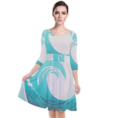 Tidal Wave Ocean Sea Tsunami Wave Minimalist Quarter Sleeve Waist Band Dress by Pakemis