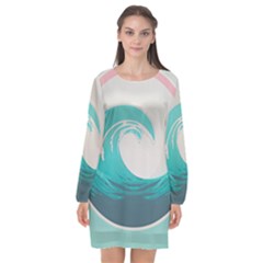 Tidal Wave Ocean Sea Tsunami Wave Minimalist Long Sleeve Chiffon Shift Dress  by Pakemis