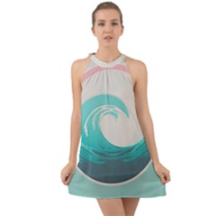 Tidal Wave Ocean Sea Tsunami Wave Minimalist Halter Tie Back Chiffon Dress by Pakemis