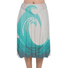 Tidal Wave Ocean Sea Tsunami Wave Minimalist Velvet Flared Midi Skirt by Pakemis