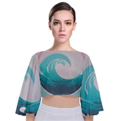 Tidal Wave Ocean Sea Tsunami Wave Minimalist Tie Back Butterfly Sleeve Chiffon Top by Pakemis