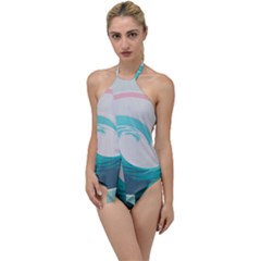 Tidal Wave Ocean Sea Tsunami Wave Minimalist Go With The Flow One Piece Swimsuit by Pakemis