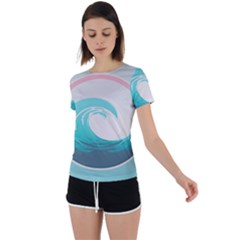 Tidal Wave Ocean Sea Tsunami Wave Minimalist Back Circle Cutout Sports Tee