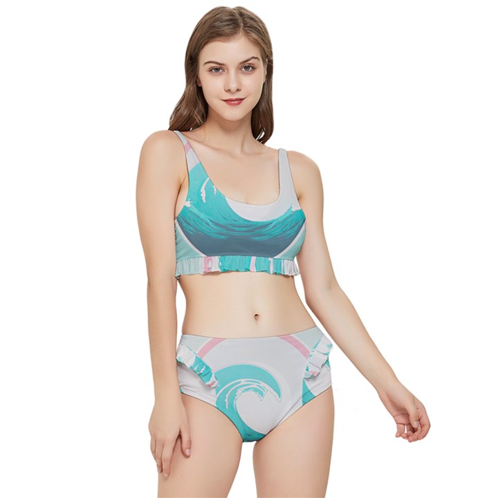 Tidal Wave Ocean Sea Tsunami Wave Minimalist Frilly Bikini Set