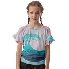 Tidal Wave Ocean Sea Tsunami Wave Minimalist Kids  Cut Out Flutter Sleeves by Pakemis