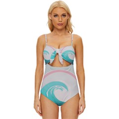 Tidal Wave Ocean Sea Tsunami Wave Minimalist Knot Front One-piece Swimsuit by Pakemis