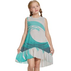 Tidal Wave Ocean Sea Tsunami Wave Minimalist Kids  Frill Swing Dress by Pakemis