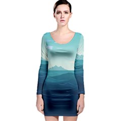 Ai Generated Ocean Waves Sea Water Nautical Long Sleeve Bodycon Dress by Pakemis