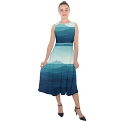 Ai Generated Ocean Waves Sea Water Nautical Midi Tie-back Chiffon Dress by Pakemis