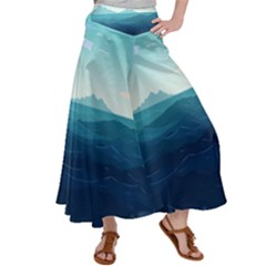 Ai Generated Ocean Waves Sea Water Nautical Satin Palazzo Pants by Pakemis