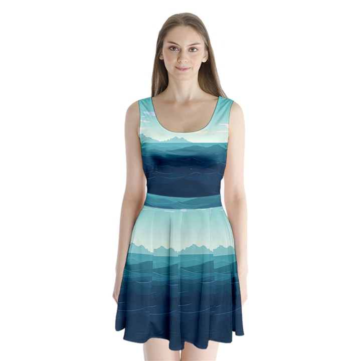 Ai Generated Ocean Waves Sea Water Nautical Split Back Mini Dress 